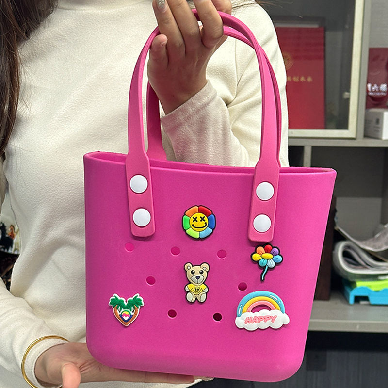 Reusable Small EVA Rubber Tote Bag Portable Open Handbag Waterproof DIY Decorative