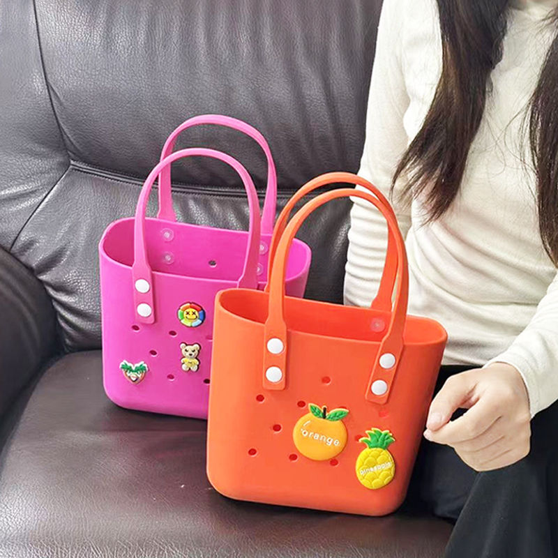 Reusable Small EVA Rubber Tote Bag Portable Open Handbag Waterproof DIY Decorative