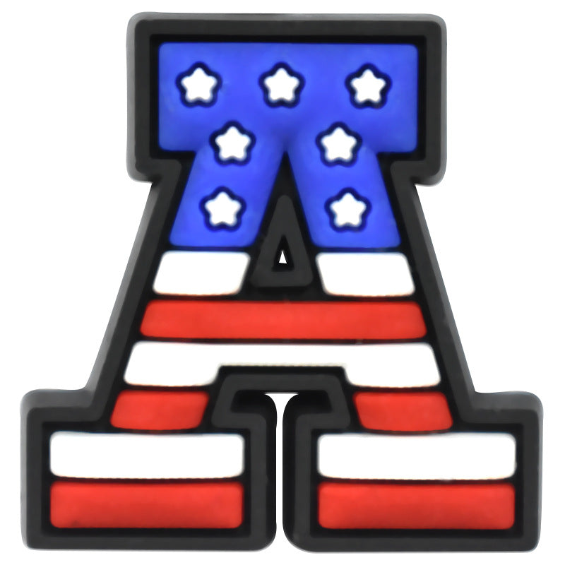 US Flag 0-9 And 26pcs A-Z Letters Series Charms - For Crocs Shoes EVA Bogg Bag Accessories