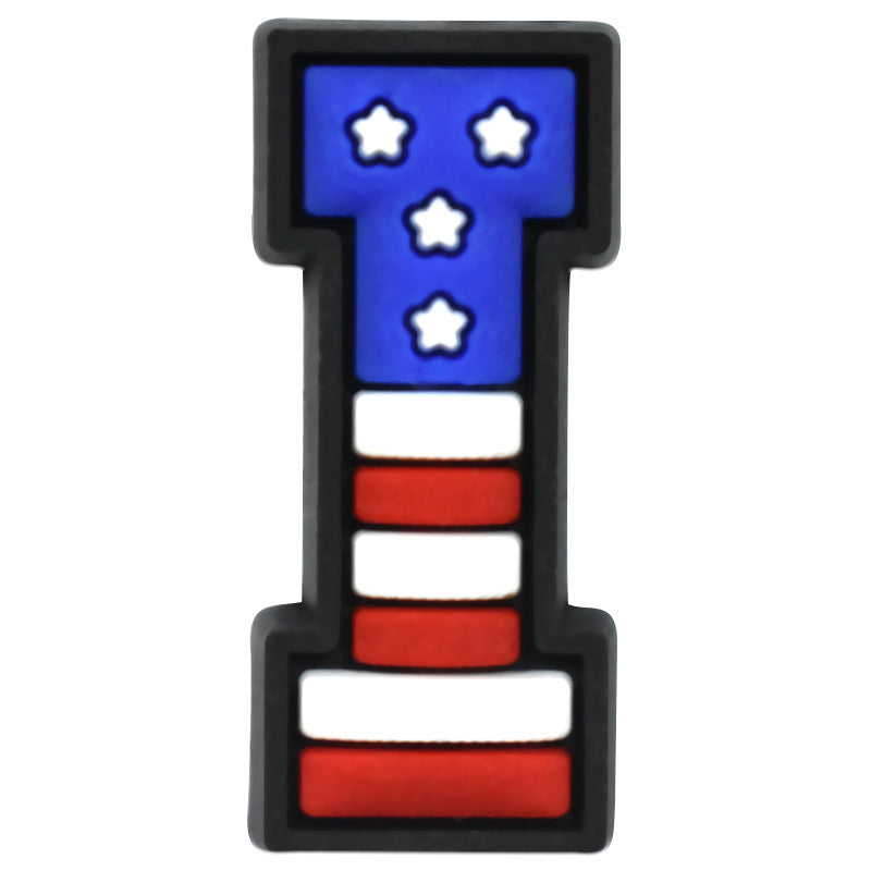 US Flag 0-9 And 26pcs A-Z Letters Series Charms - For Crocs Shoes EVA Bogg Bag Accessories