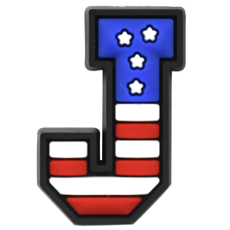 US Flag 0-9 And 26pcs A-Z Letters Series Charms - For Crocs Shoes EVA Bogg Bag Accessories