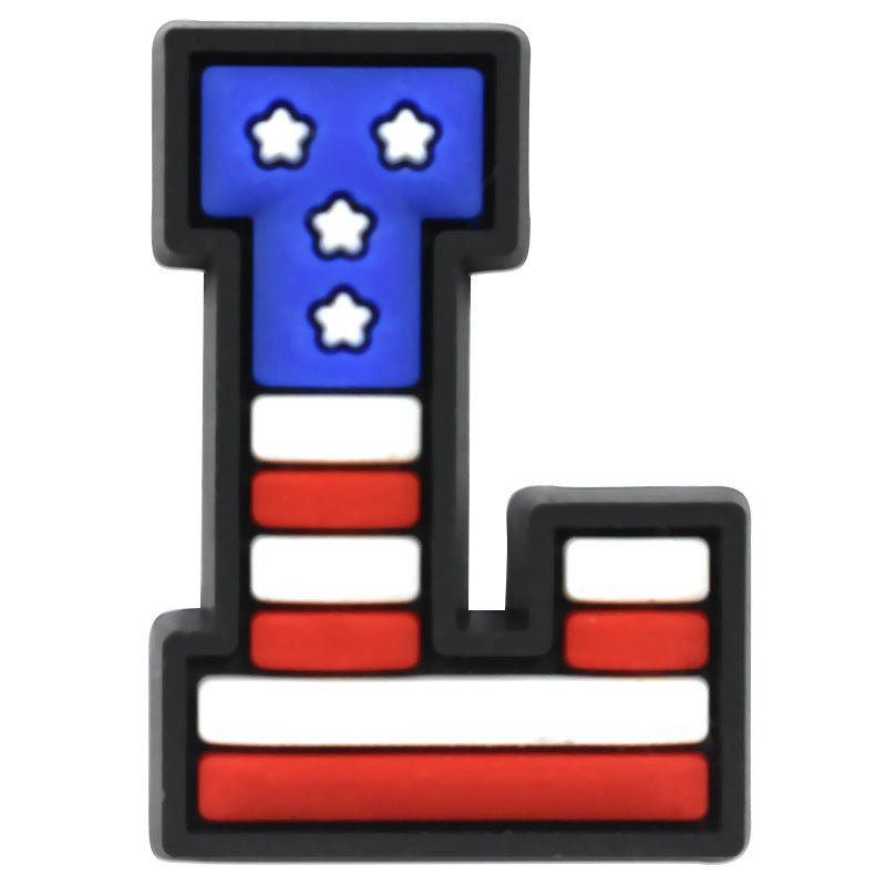 US Flag 0-9 And 26pcs A-Z Letters Series Charms - For Crocs Shoes EVA Bogg Bag Accessories