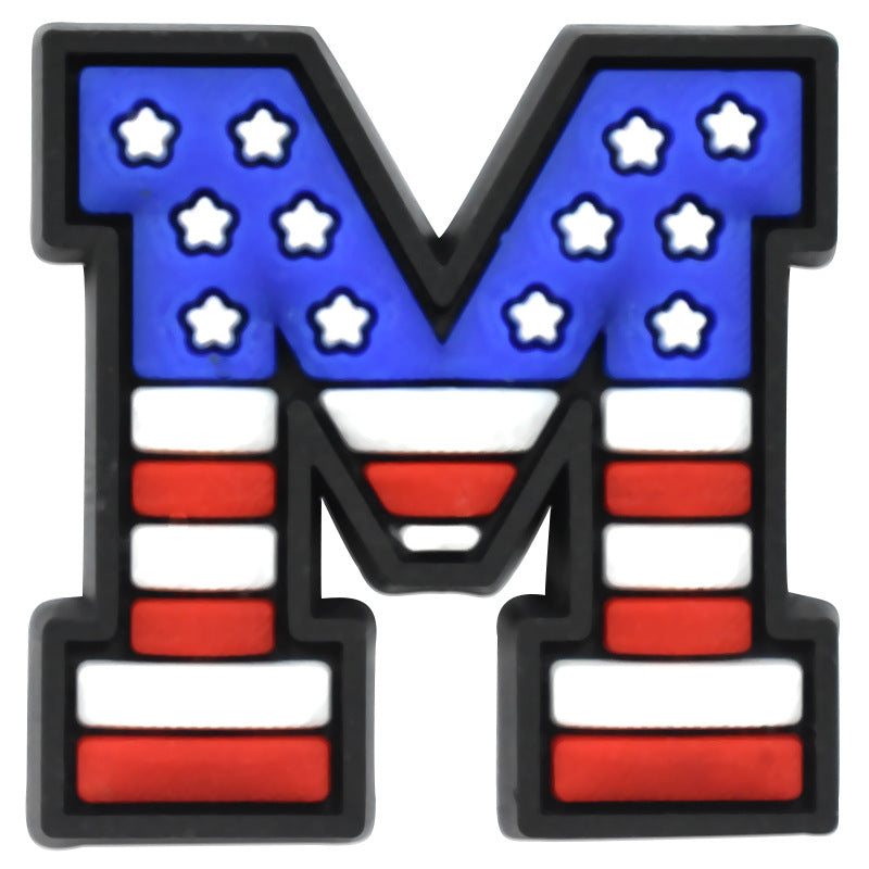 US Flag 0-9 And 26pcs A-Z Letters Series Charms - For Crocs Shoes EVA Bogg Bag Accessories