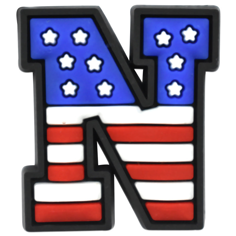 US Flag 0-9 And 26pcs A-Z Letters Series Charms - For Crocs Shoes EVA Bogg Bag Accessories