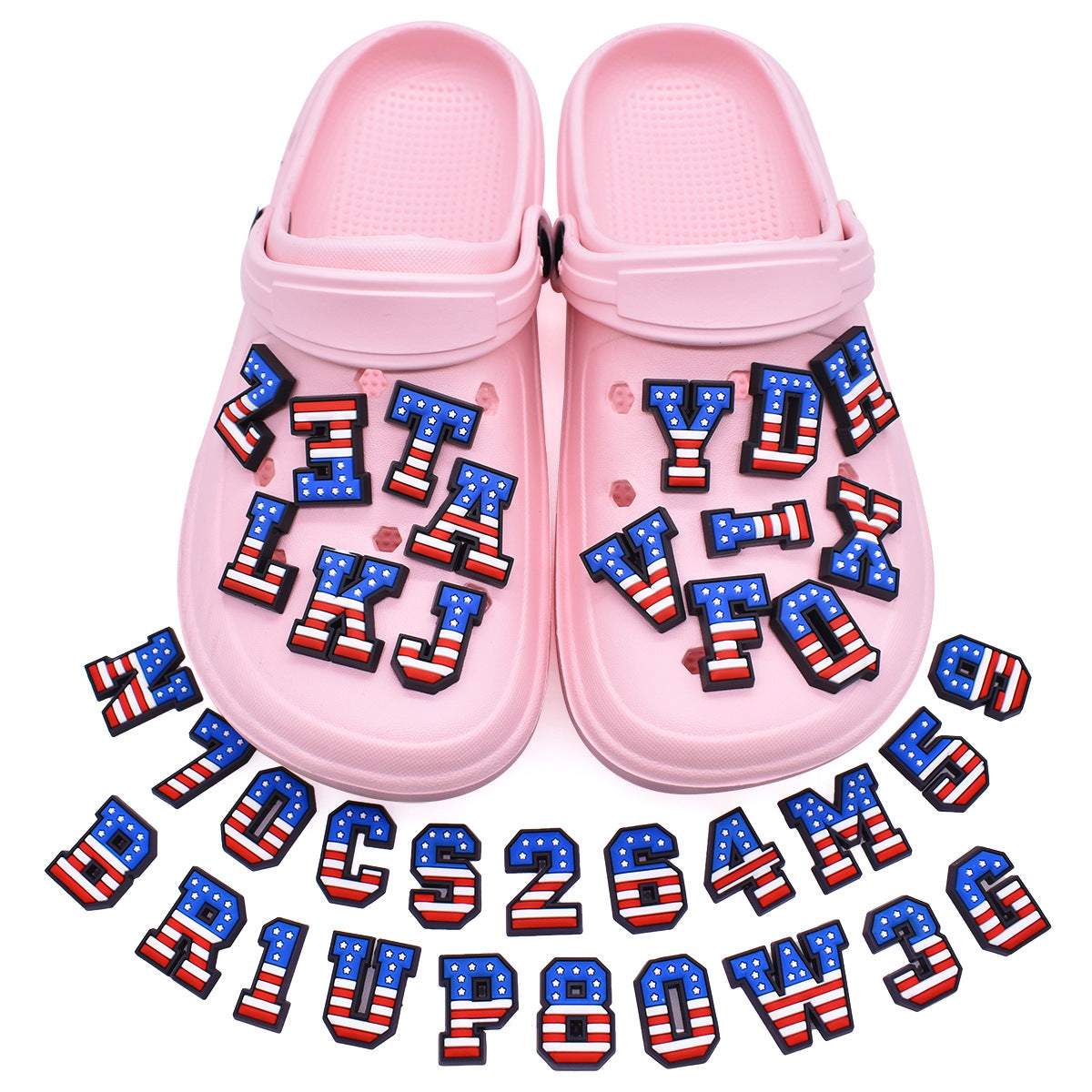 US Flag 0-9 And 26pcs A-Z Letters Series Charms - For Crocs Shoes EVA Bogg Bag Accessories