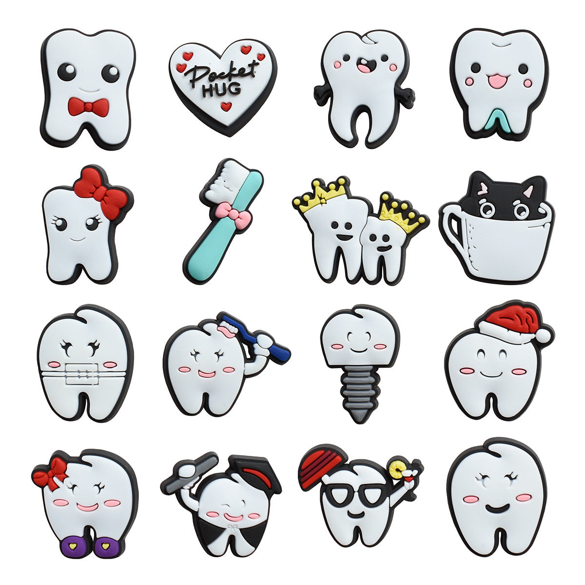 16pcs Protect Your Teeth DIY Ideas Series Charms - For Crocs Shoes EVA Bogg Bag Accessories