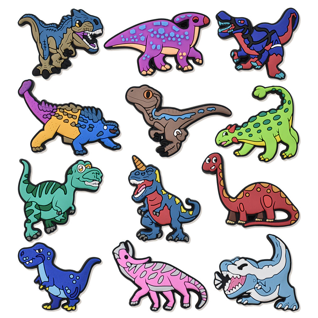 12pcs Animated Dinosaur DIY Ideas Series Charms - For Crocs Shoes EVA Bogg Bag Accessories