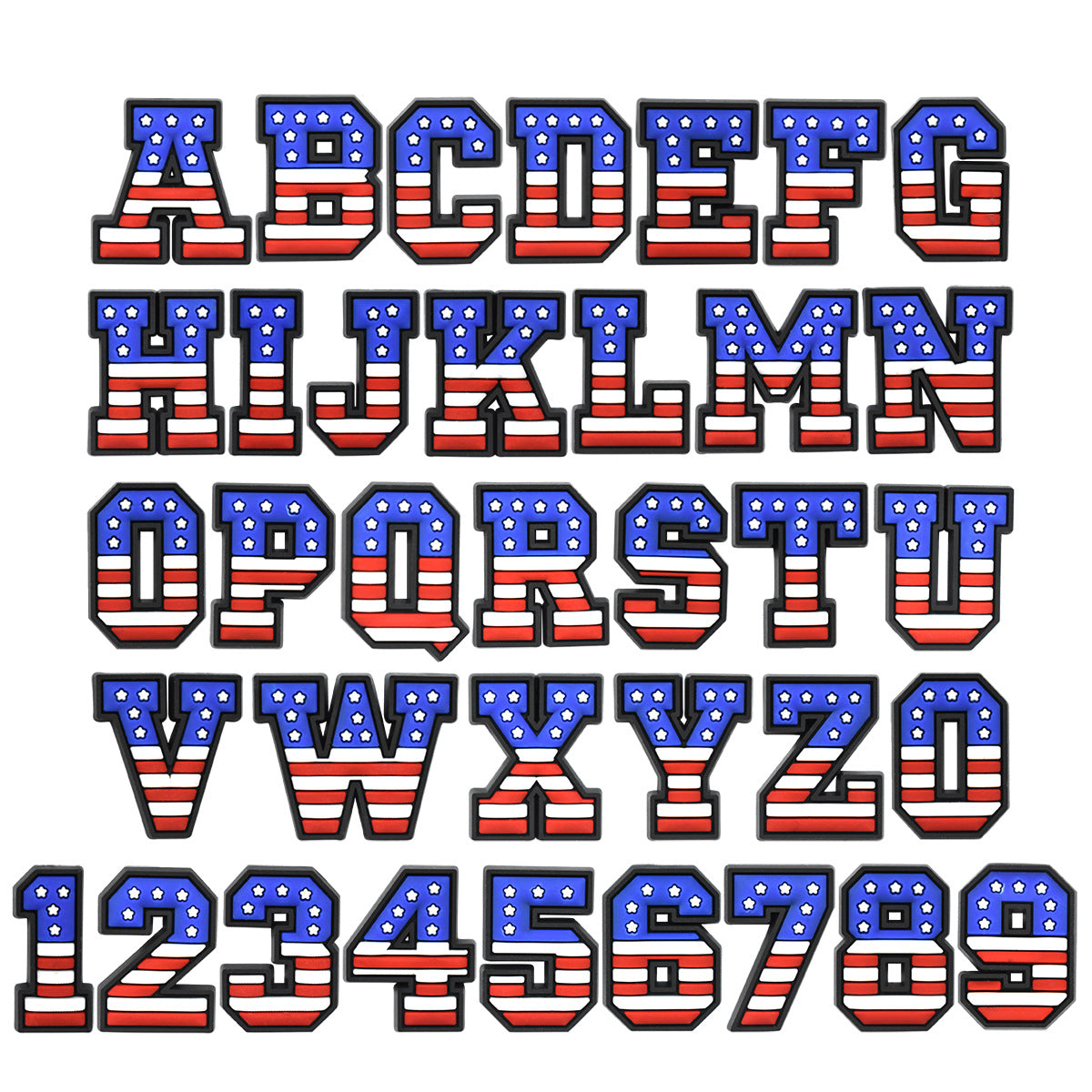 US Flag 0-9 And 26pcs A-Z Letters Series Charms - For Crocs Shoes EVA Bogg Bag Accessories
