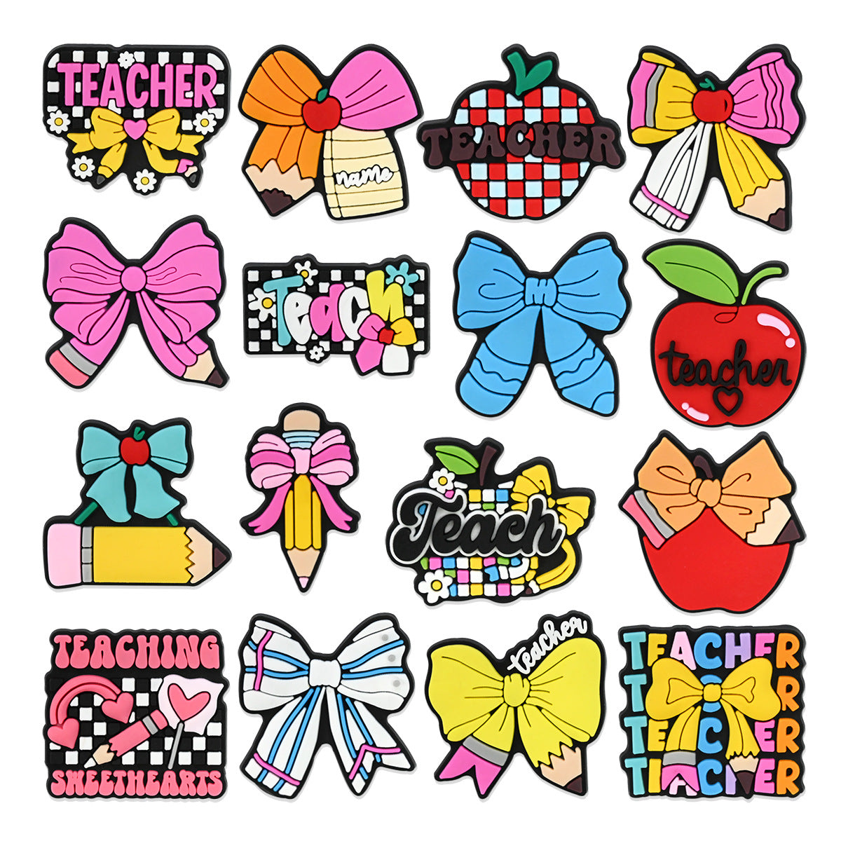 16Pcs Teachers' Day DIY Ideas Series Charms - For Crocs Shoes EVA Bogg Bag Accessories