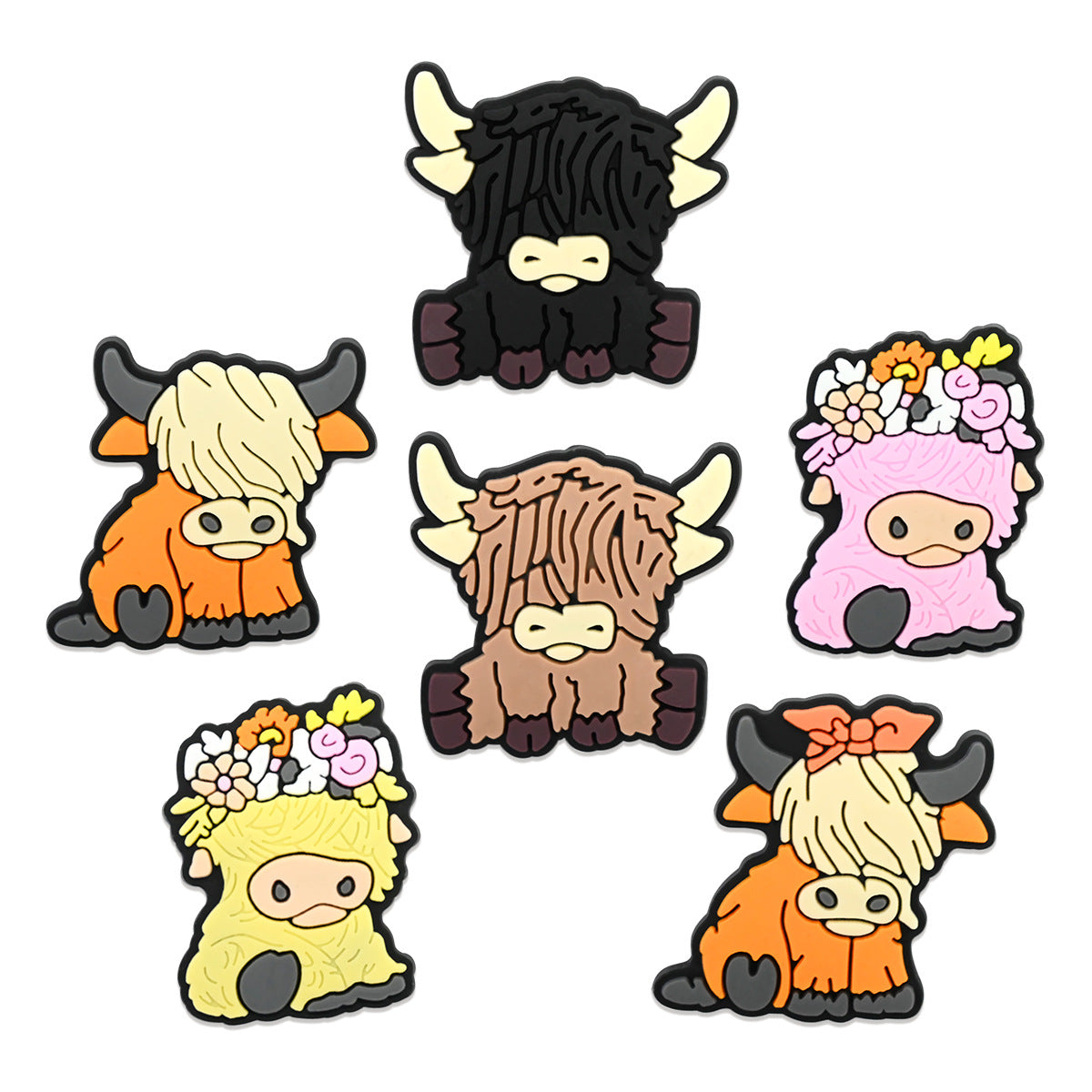 Cartoon cute Highland cow Series Charms - For Crocs Shoes EVA Bogg Bag Accessories