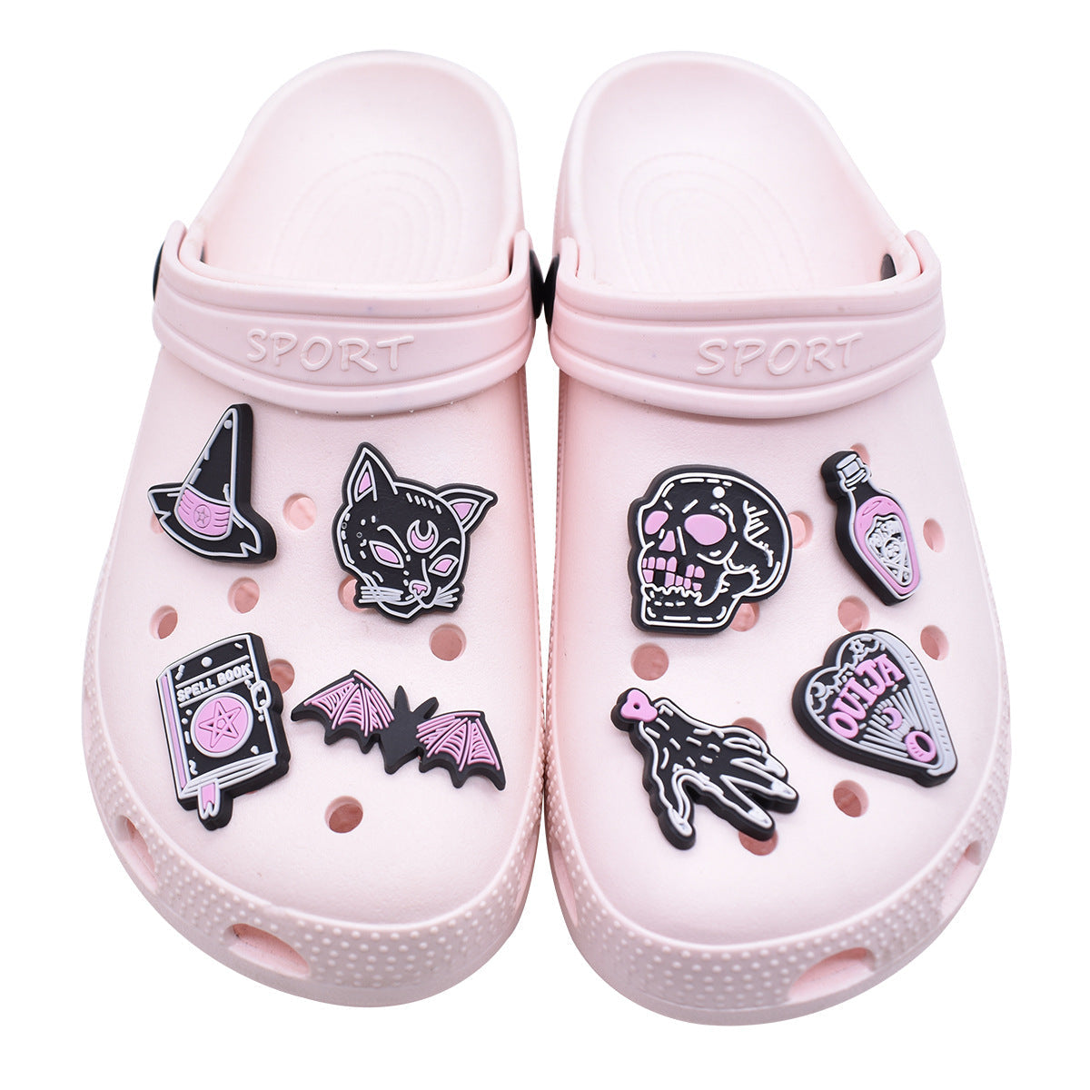 12pcs Halloween Garden Shoes - Black DIY Ideas Series Charms - For Crocs Shoes EVA Bogg Bag Accessories