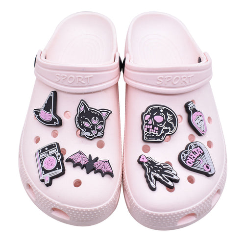 12pcs Halloween Garden Shoes - Black DIY Ideas Series Charms - For Crocs Shoes EVA Bogg Bag Accessories