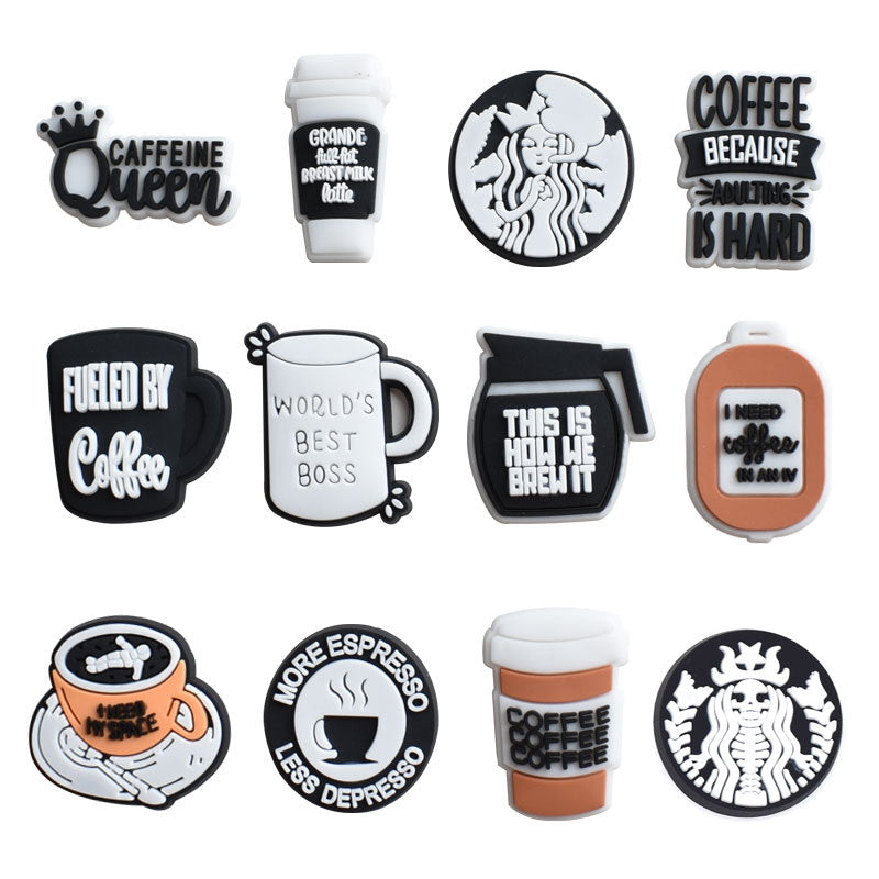 12pcs Coffee DIY Ideas Series Charms - For Crocs Shoes EVA Bogg Bag Accessories