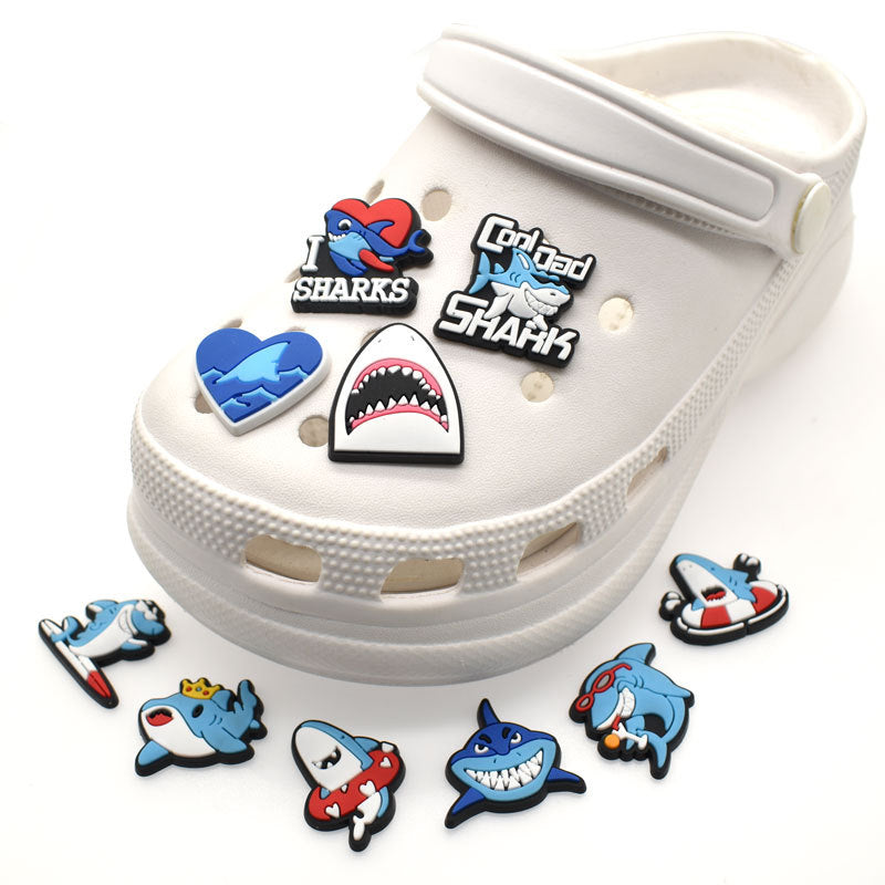 12PCS Cute Shark DIY Ideas Series Charms - For Crocs Shoes EVA Bogg Bag Accessories