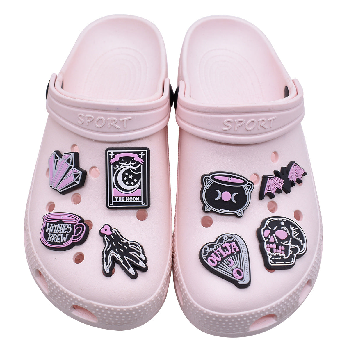 12pcs Halloween Garden Shoes - Black DIY Ideas Series Charms - For Crocs Shoes EVA Bogg Bag Accessories