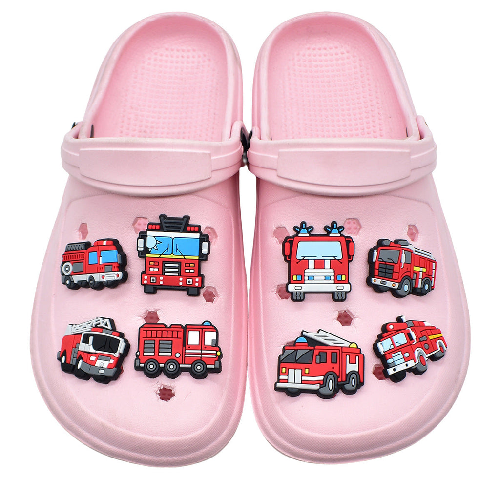 12PCS Cartoon Fire Truck DIY Ideas Series Charms - For Crocs Shoes EVA Bogg Bag Accessories