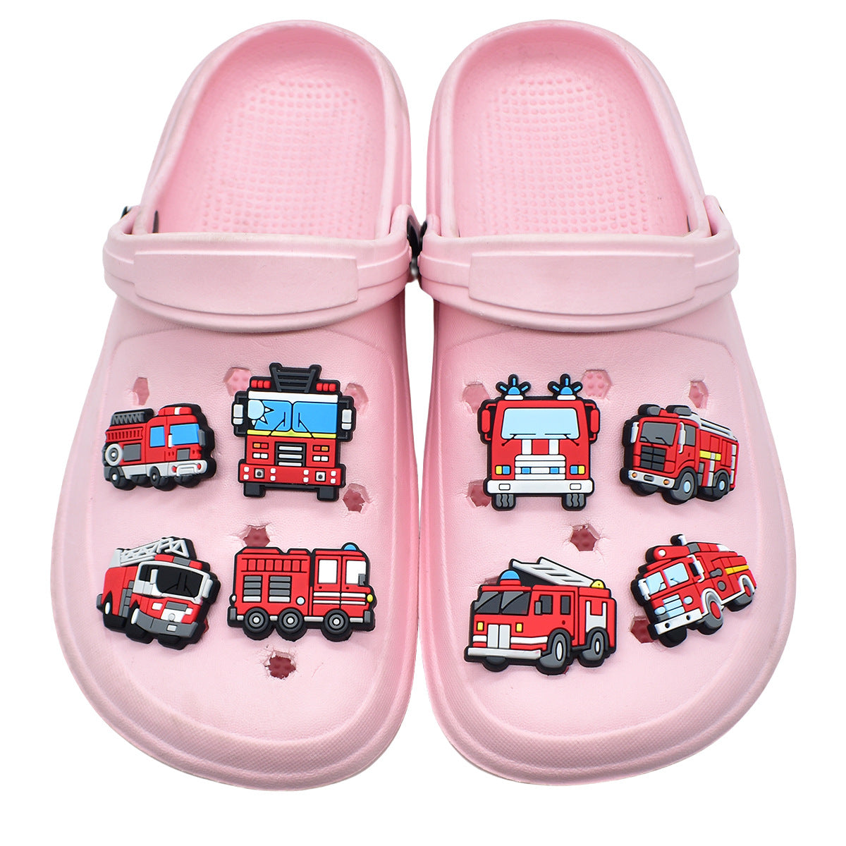12PCS Cartoon Fire Truck DIY Ideas Series Charms - For Crocs Shoes EVA Bogg Bag Accessories