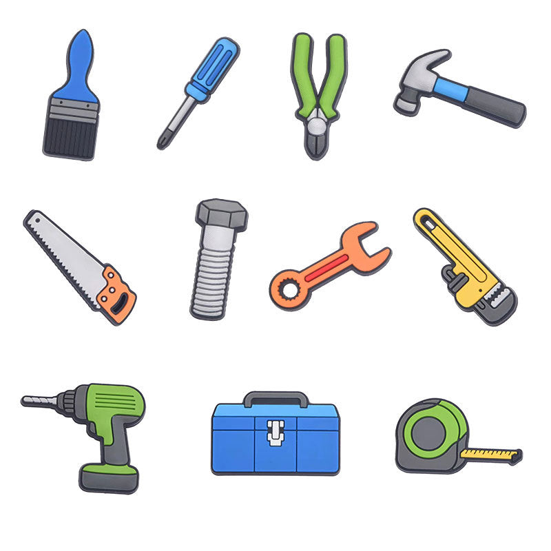 11Pcs Animated Tool DIY Ideas Series Charms - For Crocs Shoes EVA Bogg Bag Accessories