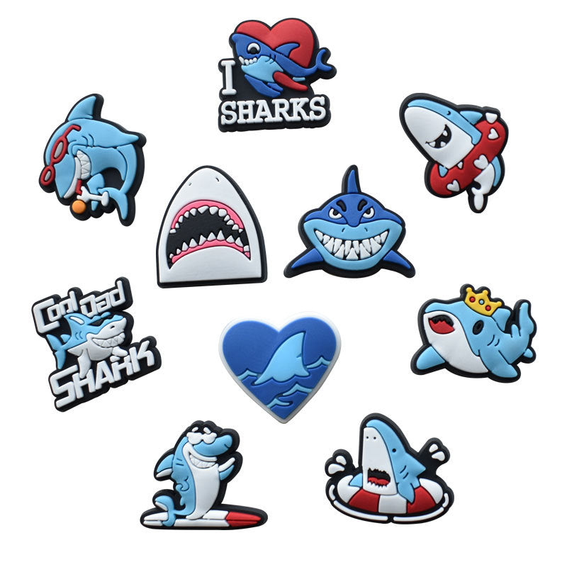 12PCS Cute Shark DIY Ideas Series Charms - For Crocs Shoes EVA Bogg Bag Accessories