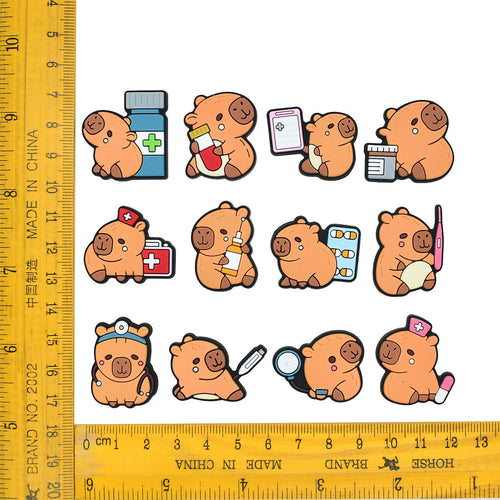 12pcs Cute Cartoon Capybara DIY Ideas Series Charms - For Crocs Shoes EVA Bogg Bag Accessories