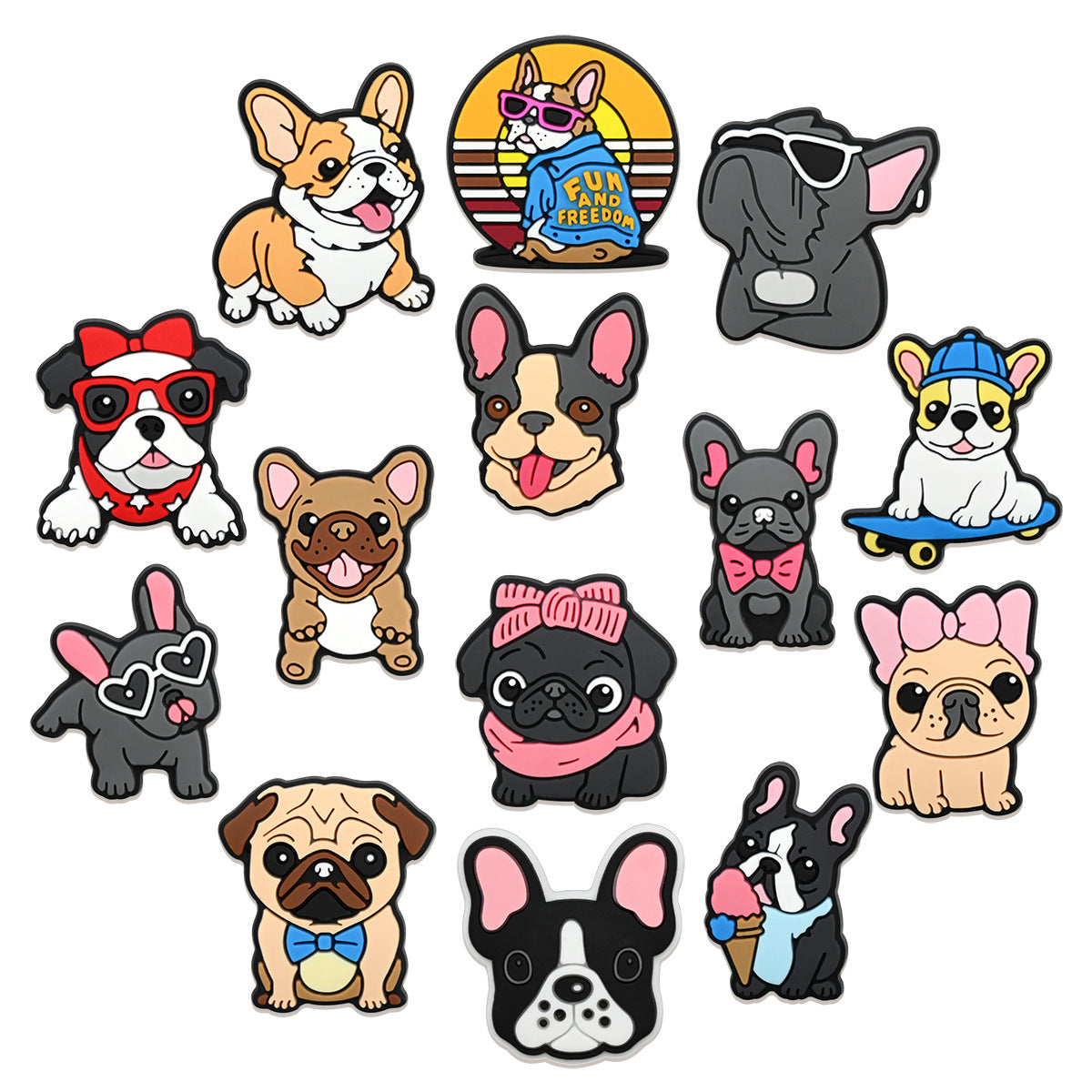 14PCS Adorable Puppy DIY Ideas Series Charms - For Crocs Shoes EVA Bogg Bag Accessories