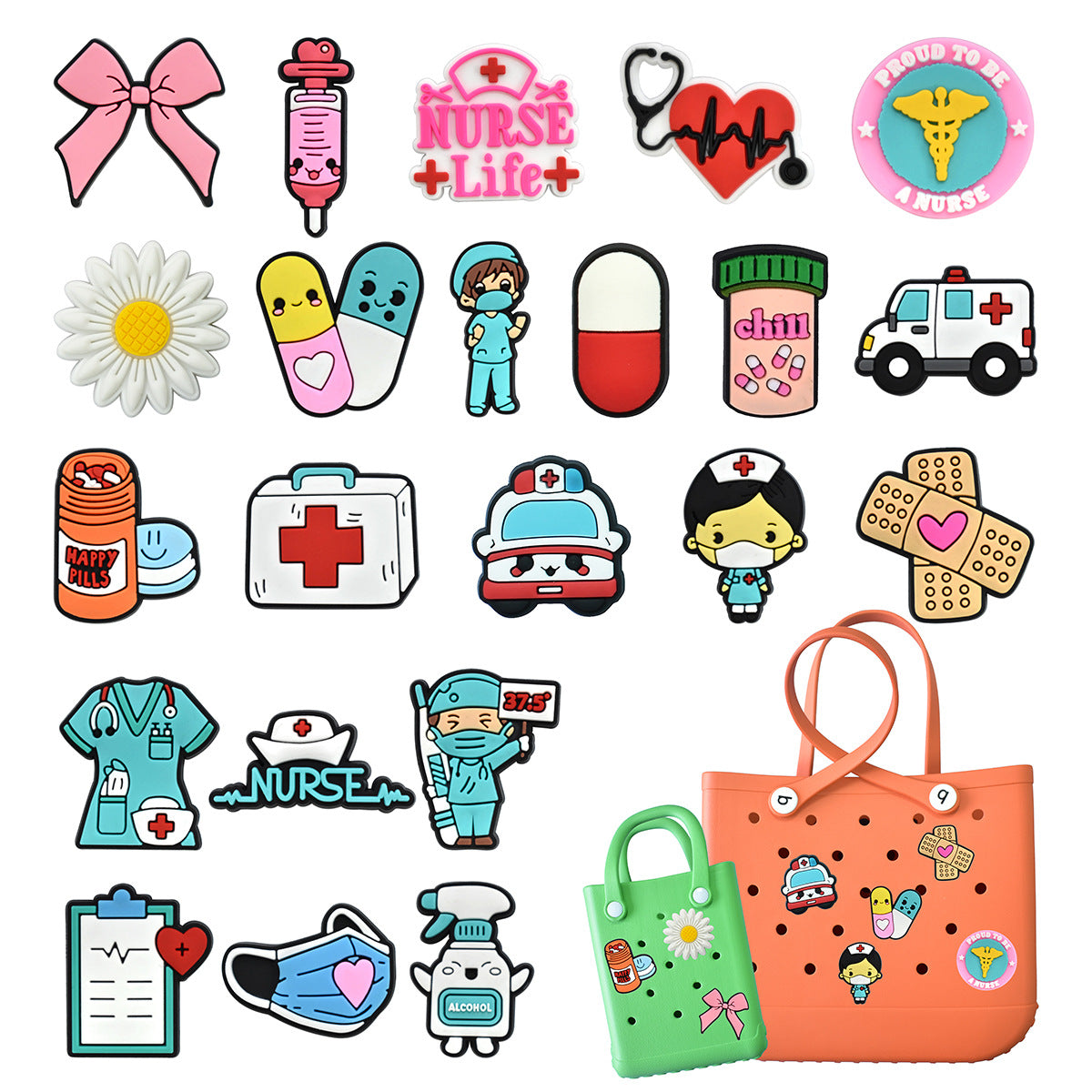 Nurse Series Charms - For Crocs Shoes EVA Bogg Bag Accessories