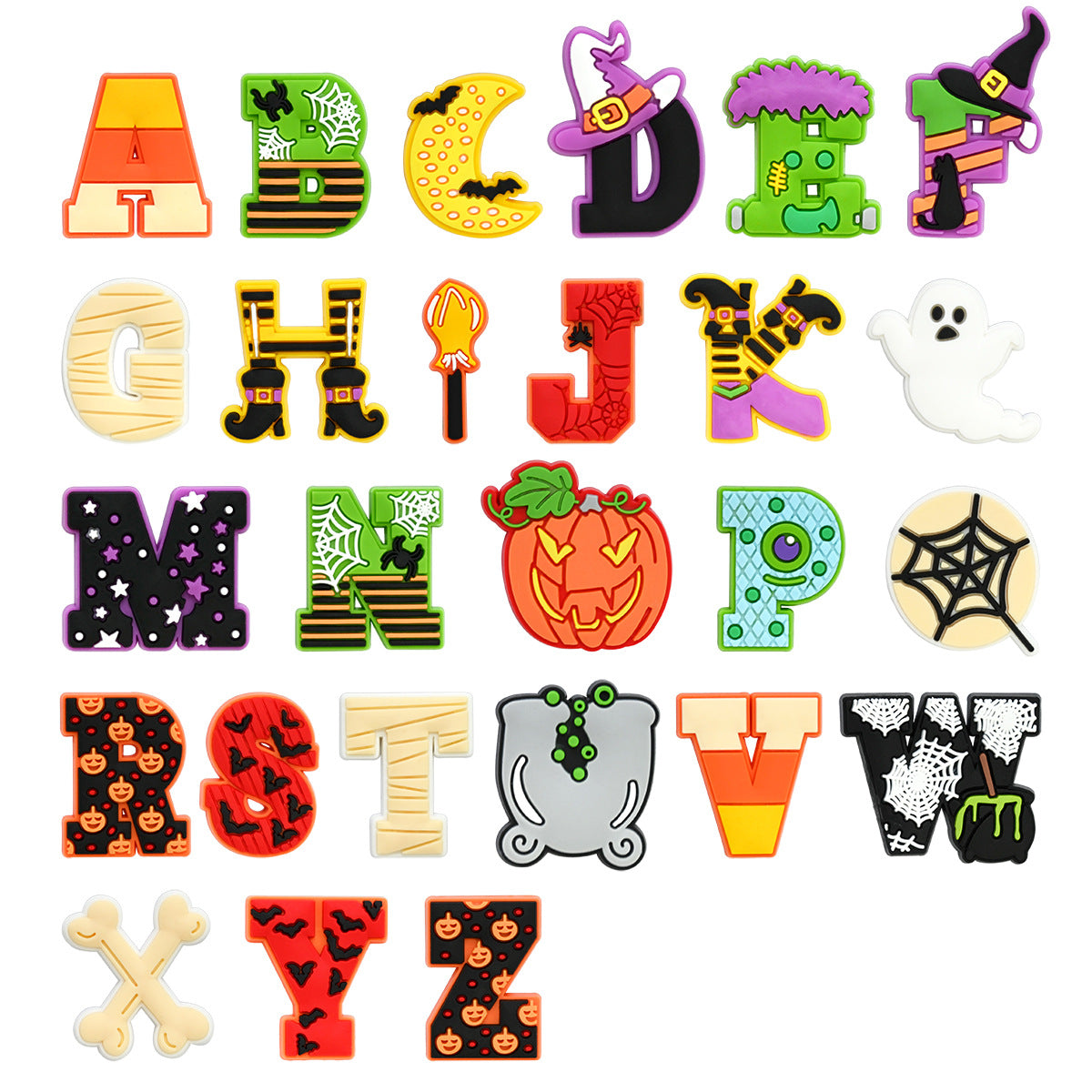 26pcs Letters Halloween Series Charms - For Crocs Shoes EVA Bogg Bag Accessories