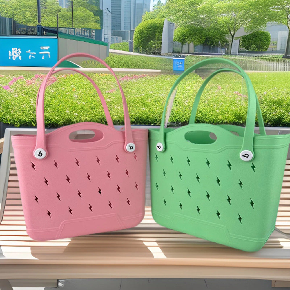 Summer Lightning Design EVA Beach Bag for Women Rubber Tote Handbag for Travel Outdoor Pool Boat