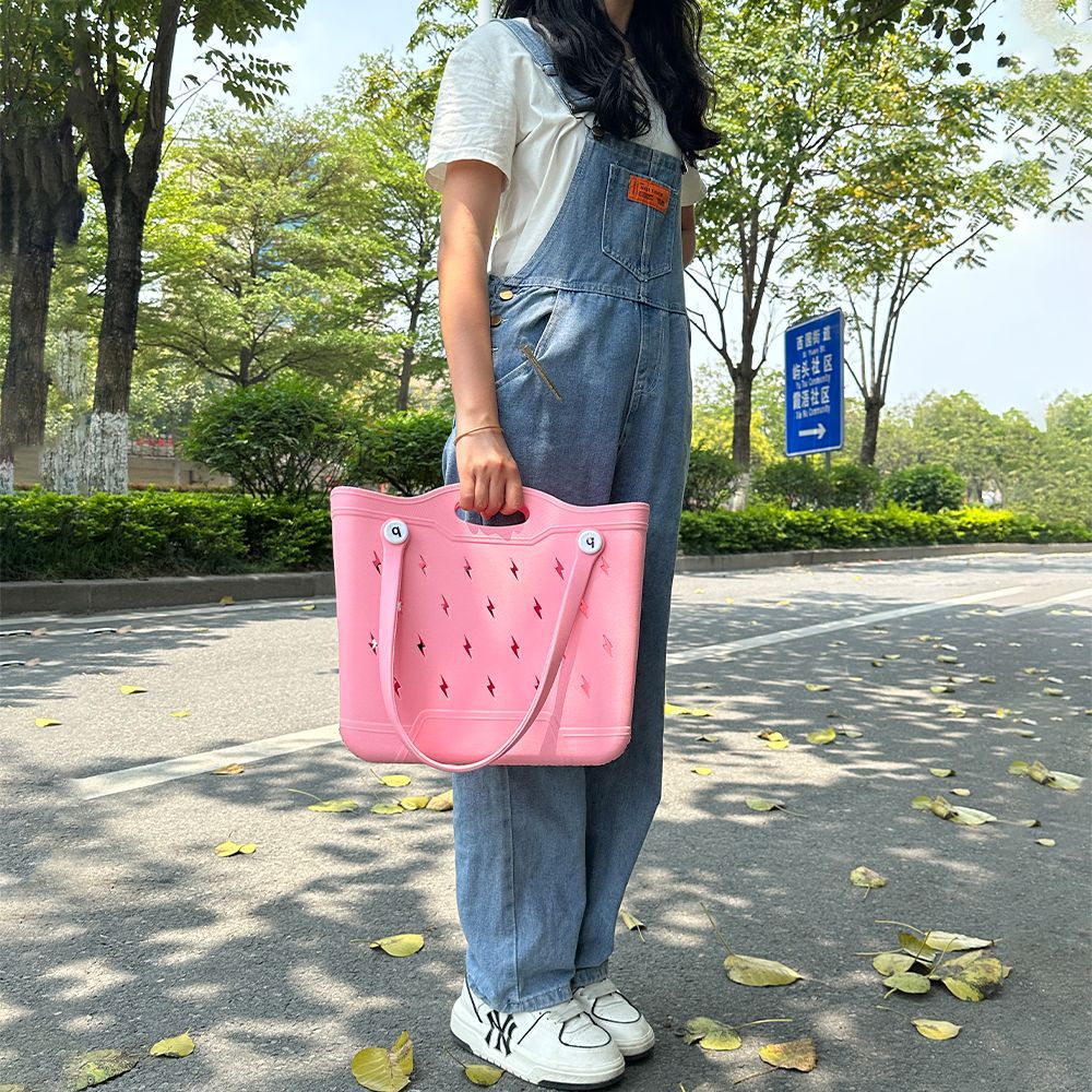 Summer Lightning Design EVA Beach Bag for Women Rubber Tote Handbag for Travel Outdoor Pool Boat