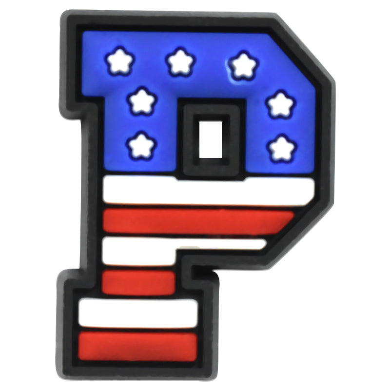 US Flag 0-9 And 26pcs A-Z Letters Series Charms - For Crocs Shoes EVA Bogg Bag Accessories