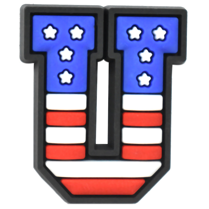 US Flag 0-9 And 26pcs A-Z Letters Series Charms - For Crocs Shoes EVA Bogg Bag Accessories