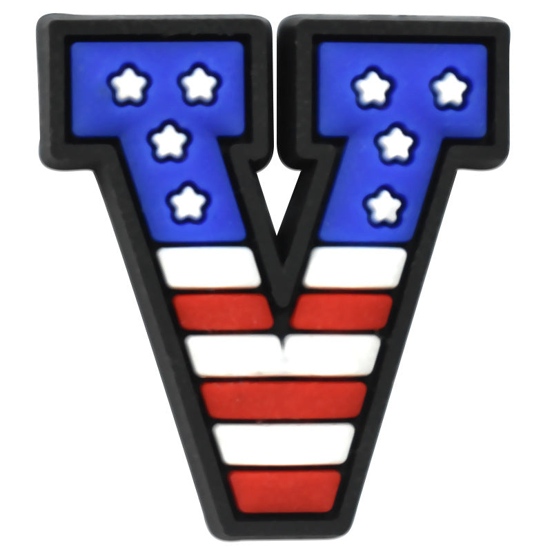 US Flag 0-9 And 26pcs A-Z Letters Series Charms - For Crocs Shoes EVA Bogg Bag Accessories