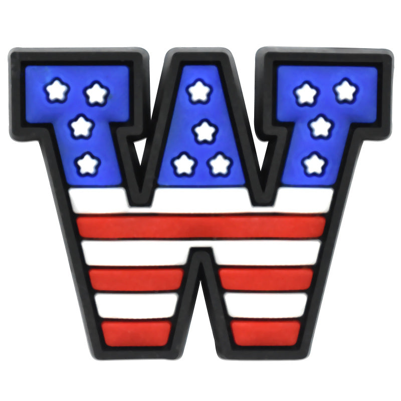 US Flag 0-9 And 26pcs A-Z Letters Series Charms - For Crocs Shoes EVA Bogg Bag Accessories