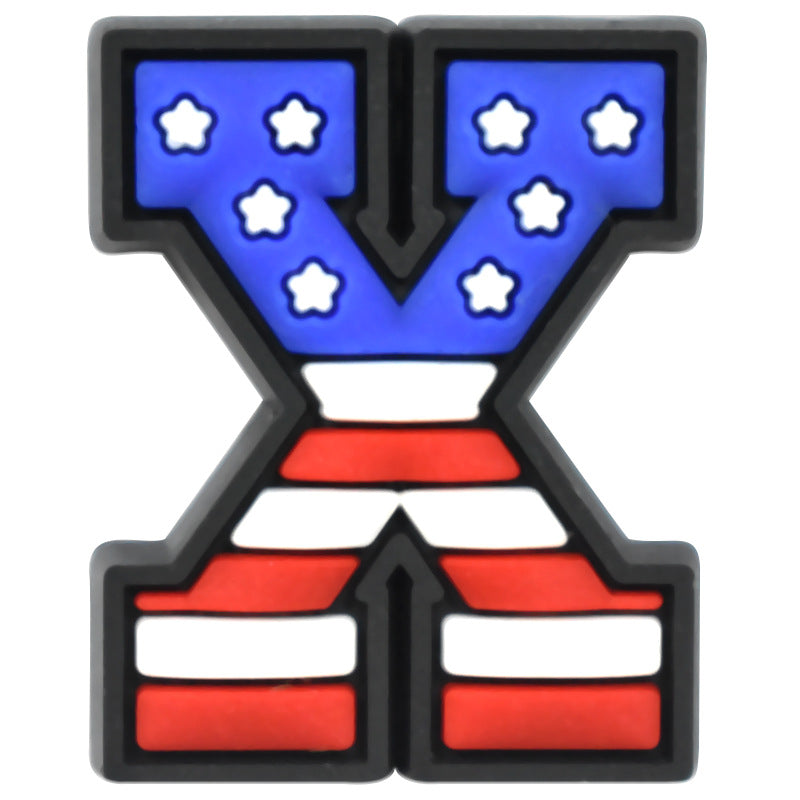 US Flag 0-9 And 26pcs A-Z Letters Series Charms - For Crocs Shoes EVA Bogg Bag Accessories
