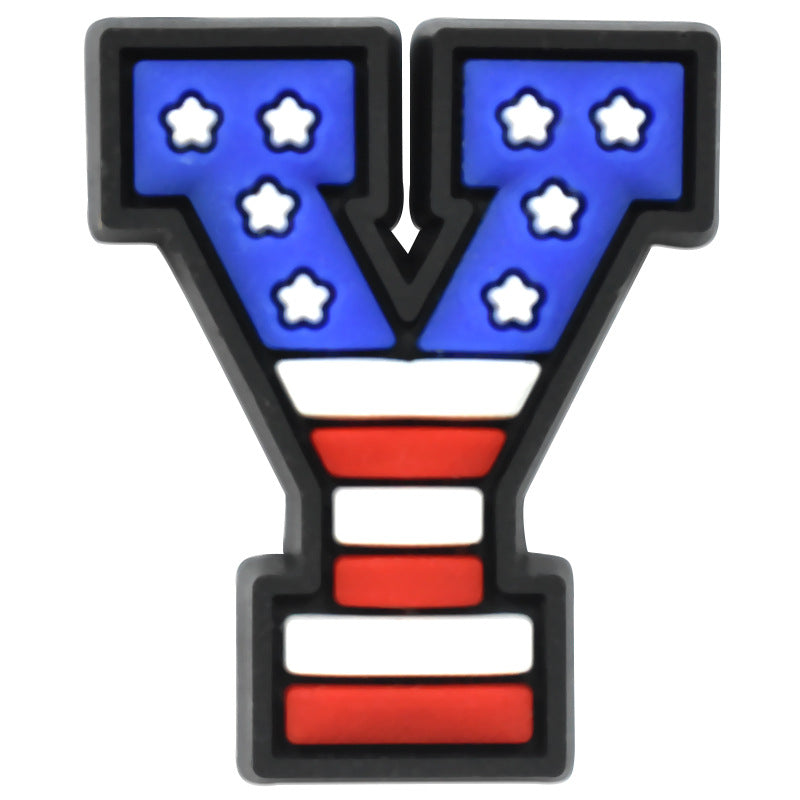 US Flag 0-9 And 26pcs A-Z Letters Series Charms - For Crocs Shoes EVA Bogg Bag Accessories
