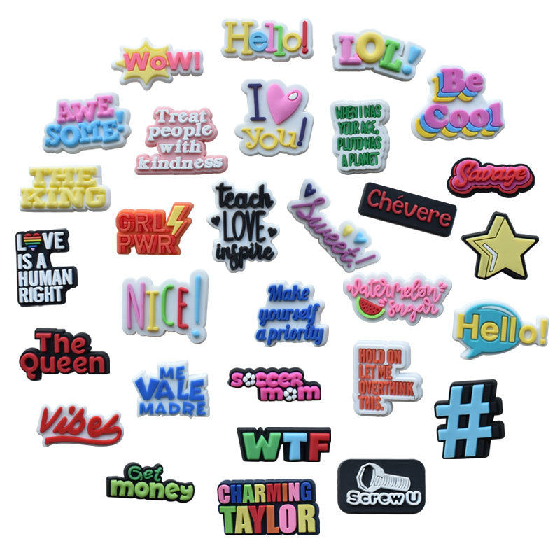 English Phrase  Series Charms - For Crocs Shoes EVA Bogg Bag Accessories
