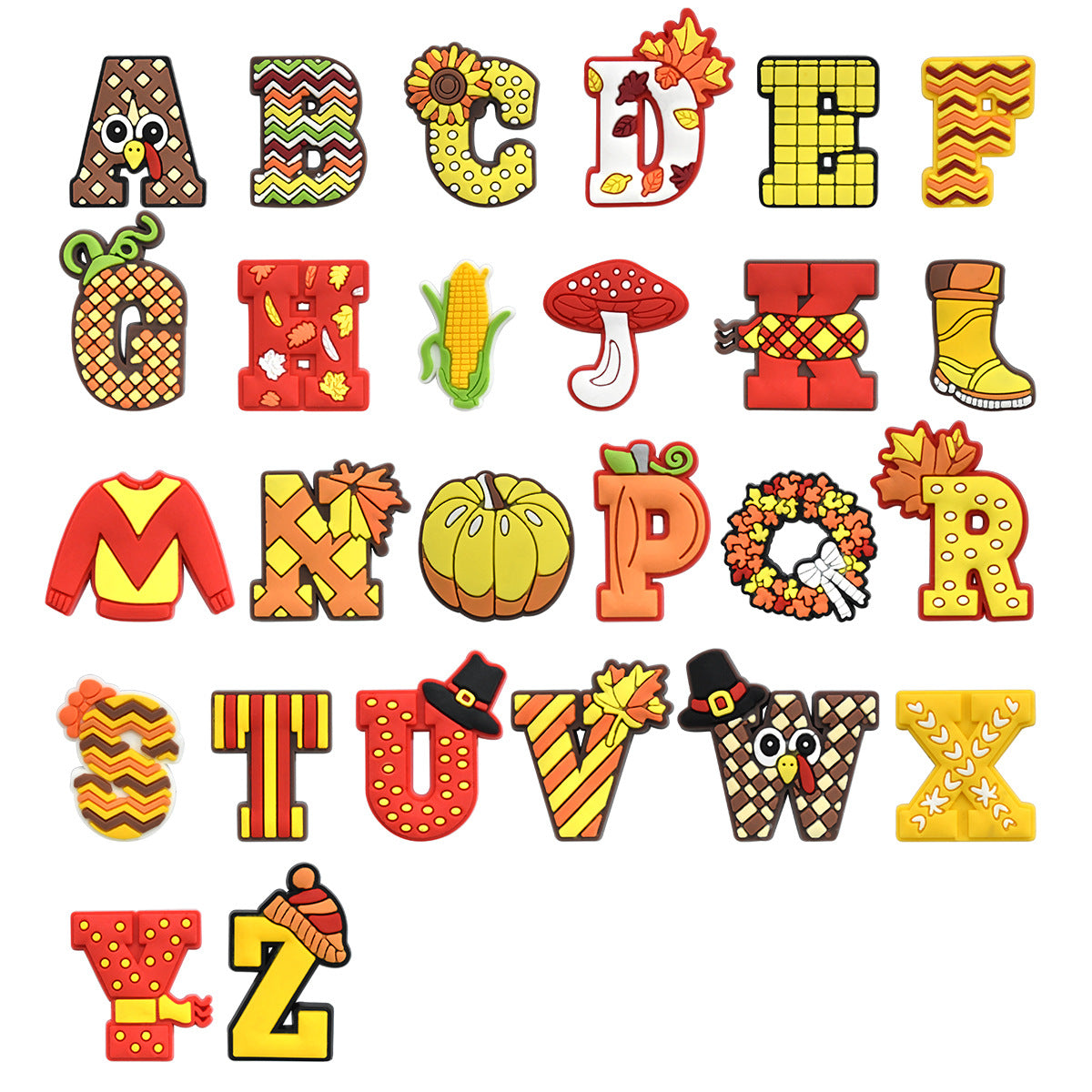 Thanksgiving Day 26pcs A-Z Letter Series Charms - For Crocs Shoes EVA Bogg Bag Accessories