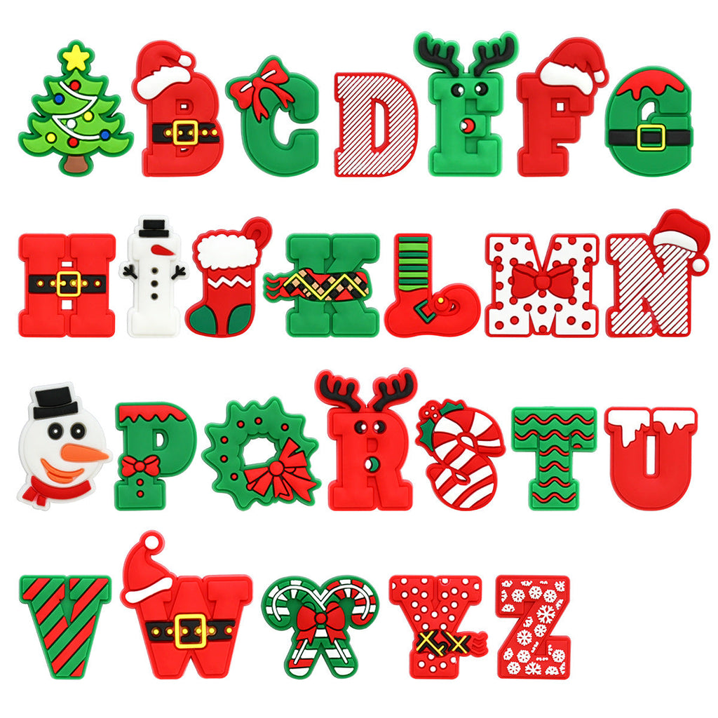 26pcs A-Z Letters Christmas Series Charms - For Crocs Shoes EVA Bogg Bag Accessories