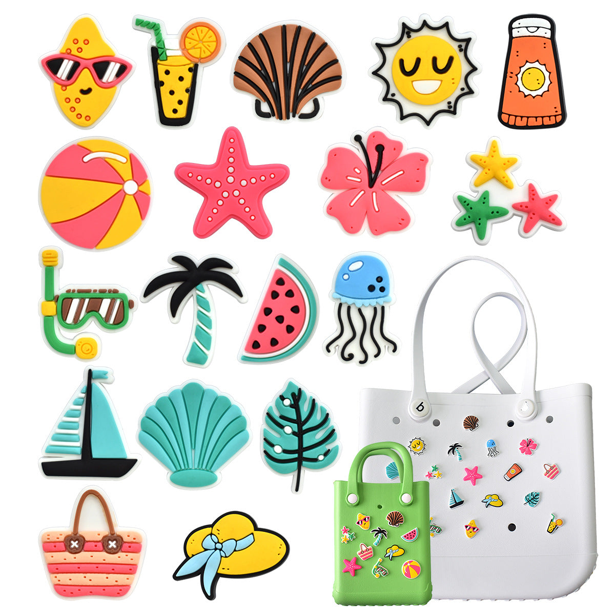 19pcs Summer DIY Ideas Series Charms - For Crocs Shoes EVA Bogg Bag Accessories