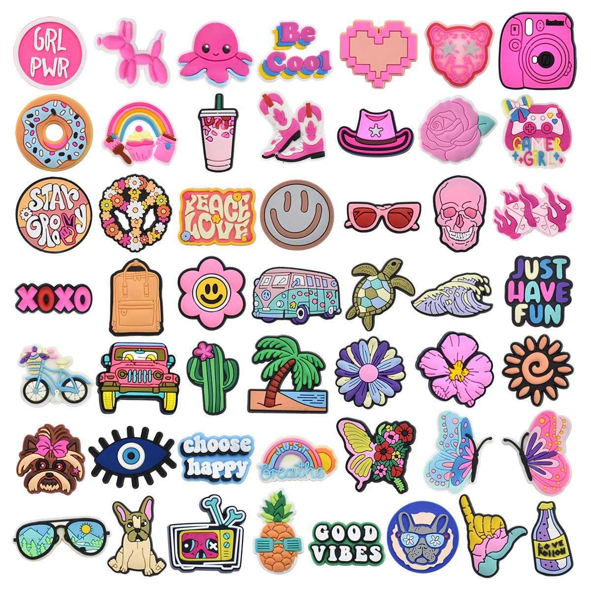 50pcs Colorful Cartoon DIY Series Charms - For Crocs Shoes EVA Bogg Bag Accessories